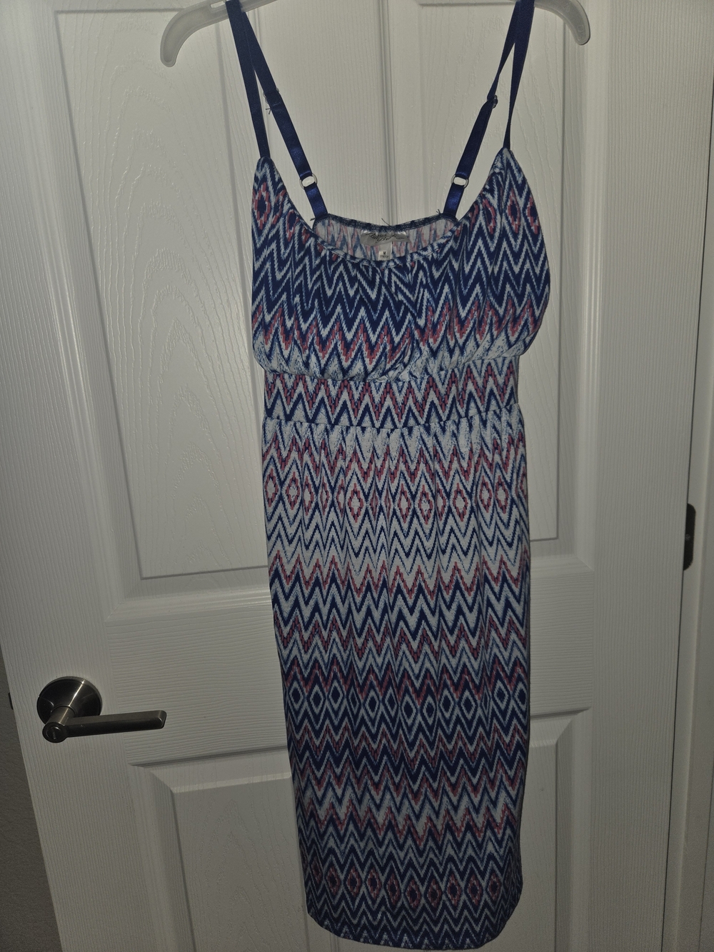 Allison Brittney Chevron Print Spaghetti Strap Midi Dress in Blue & Pink Size M